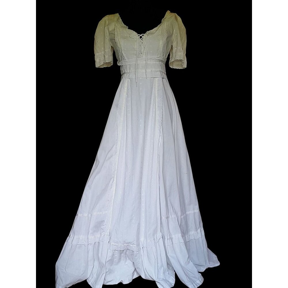 White Maxi Dress with Lace-Up Bodice - Picture 2 of 11